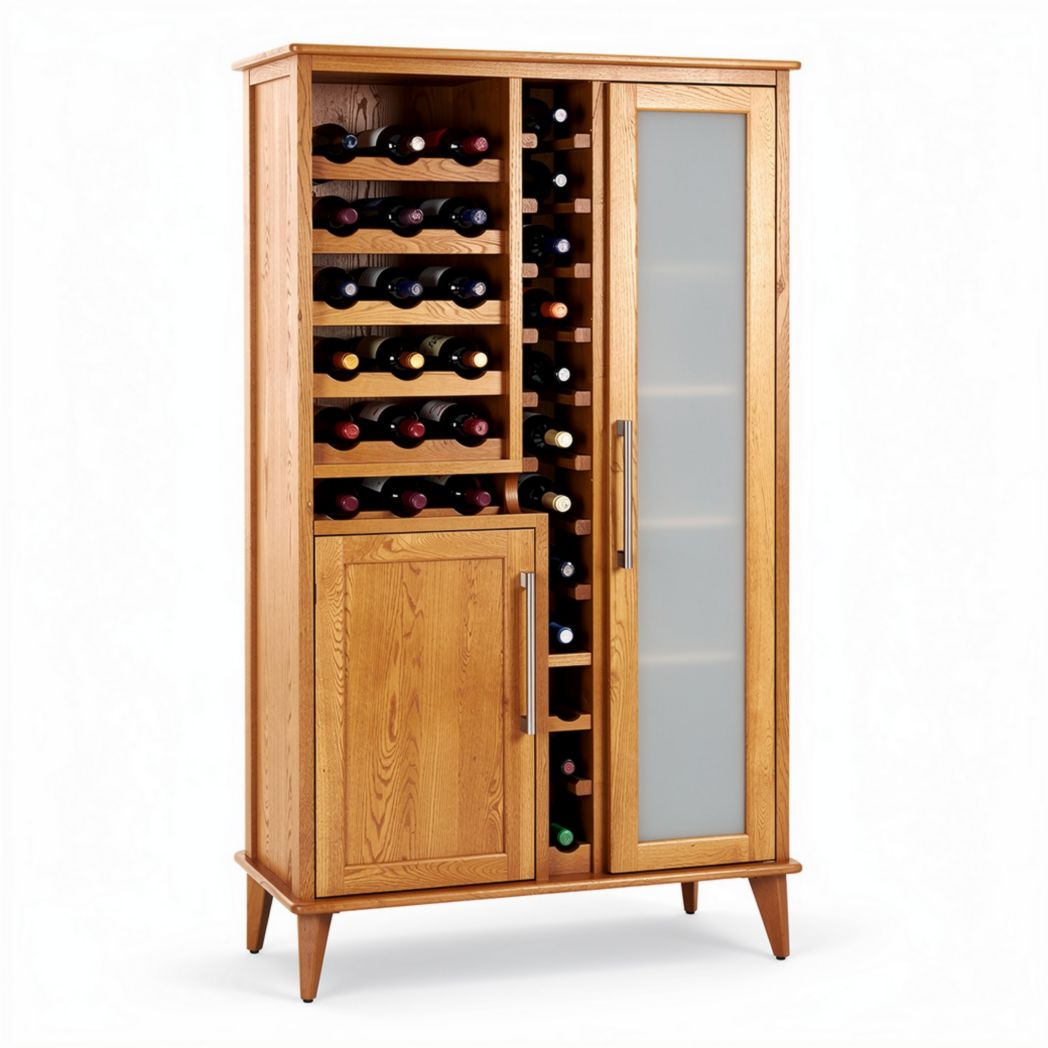 Mobile portabottiglie in legno per soggiorno con ante in vetro – 80 x 40 x 150 cm